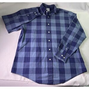 Brooks Brothers Regent Original Polo Shirt Mens Large Blue Buffalo Plaid Flannel